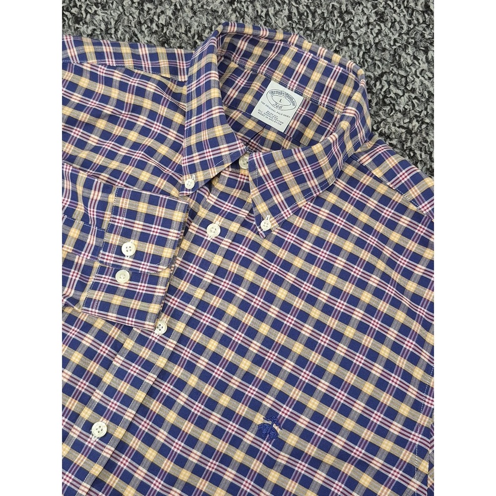 Brooks Brothers 346 Mens Large Slim Long Sleeve Plaid Button Down Non Iron